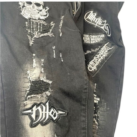 Philipp Plein Amiri Jeans Men’s Patch Distressed faded black and grey Jean SZ 38 - Picture 10 of 17